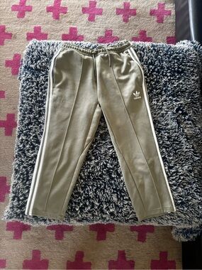 adidas Olive Green Track Pants with White Stripes